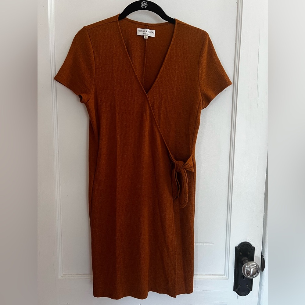 Madewell Texture & Thread Short-Sleeve Side-Tie Dress | Size S | Golden Pecan